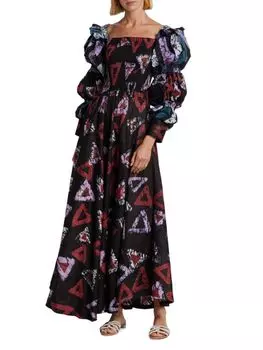 Хлопковое платье с объемными рукавами и принтом Daapo Busayo, цвет Black Multicolor