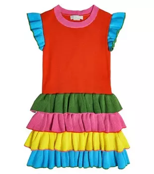 Хлопковое платье с оборками Stella McCartney Kids, разноцветный