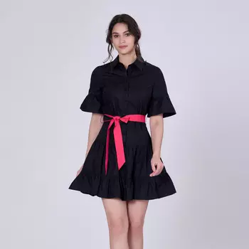 Хлопковое платье с плиссированной юбкой и оборками S&J Weekends, черный