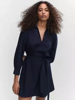 Хлопковое платье с поясом Mango Pop, темно-синее