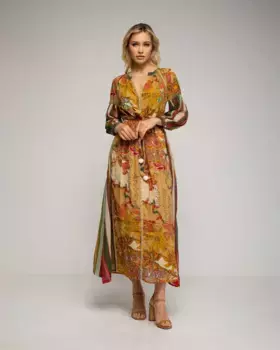 Хлопковое платье с принтом и деталями из кружева Tantra, коричневый