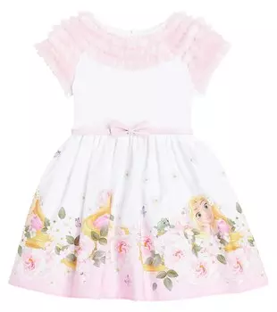 Хлопковое платье с принтом и оборками Monnalisa, мультиколор