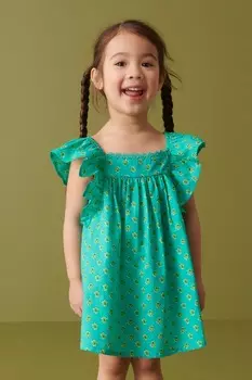 Хлопковое платье с принтом и рюшами Next, зеленый
