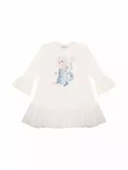 Хлопковое платье с принтом Monnalisa, белый