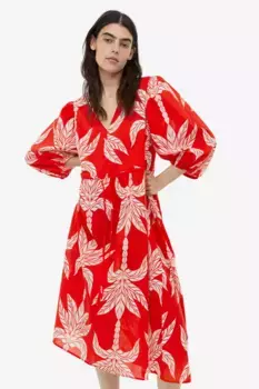 Хлопковое платье с пышными рукавами H&M, красный