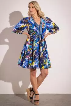 Хлопковое платье с ярким принтом Klass., синий