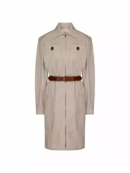 Хлопковое платье с ремнем Saint Laurent, бежевый