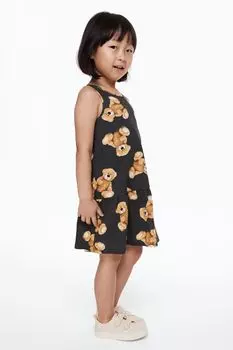 Хлопковое платье с рисунком H&amp;M, черные/плюшевые мишки