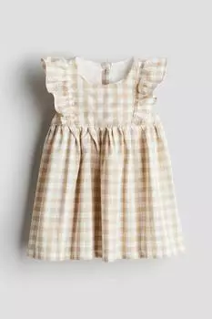 Хлопковое платье с воланами H&M, бежевый