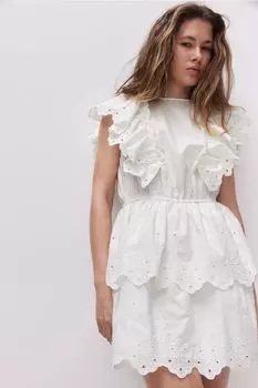 Хлопковое платье с воланами H&M, белый