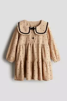 Хлопковое платье с воротником H&M, бежевый