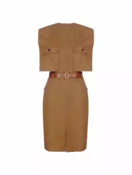 Хлопковое платье с вырезами Saint Laurent, коричневый