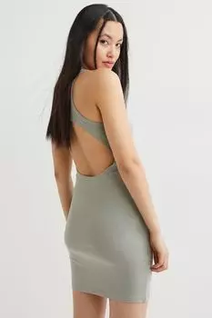 Хлопковое платье с вырезом H&amp;M, светло-зеленый хаки