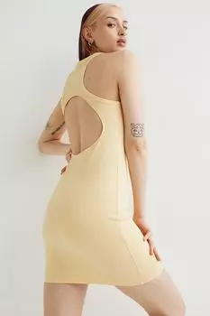 Хлопковое платье с вырезом H&amp;M, светло-желтого