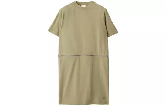 Хлопковое платье с вышитым логотипом Burberry, Grass Green