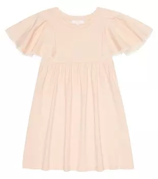 Хлопковое платье с вышивкой и оборками на рукавах Chlo, розовый