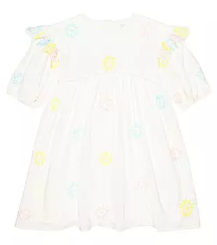 Хлопковое платье с вышивкой Stella McCartney Kids, белый