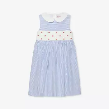 Хлопковое платье с вышивкой в полоску tilly для 2–11 лет Trotters, цвет blue stripe