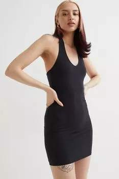 Хлопковое платье с застежкой на шее H&amp;M, черный