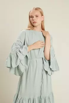 Хлопковое платье с жатой оборкой мятного цвета Manuka