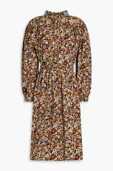Хлопковое платье со сборками и цветочным принтом ANTIK BATIK, коричневый