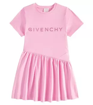 Хлопковое платье со сборками и логотипом Givenchy, розовый
