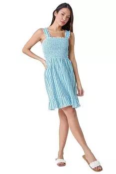 Хлопковое платье со сборками и зигзагообразным принтом Roman, синий