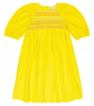 Хлопковое платье со сборками Stella McCartney Kids, желтый