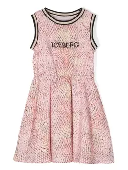 Хлопковое платье со змеиным принтом Iceberg Kids, розовый