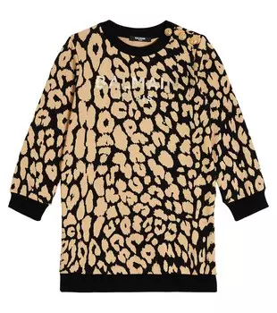 Хлопковое платье-свитер с логотипом Balmain, коричневый