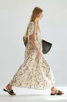 Хлопковое платье свободного кроя H&M, бежевый