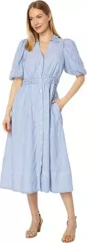 Хлопковое платье Tassie с рукавами до локтя Lilly Pulitzer, цвет Coastal Blue Lightweight Oxford Stripe