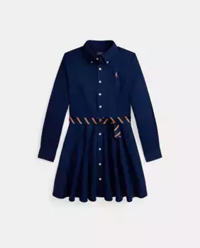 Хлопковое платье темно-синего цвета для девочки Polo Ralph Lauren