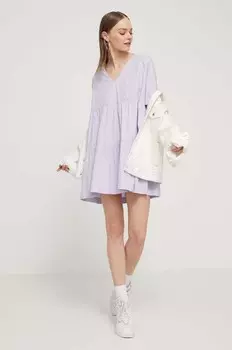 Хлопковое платье Tommy Jeans, фиолетовый