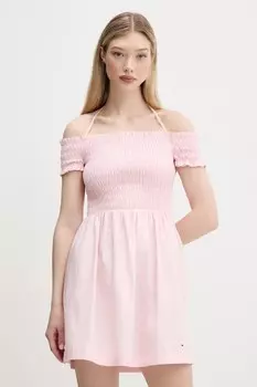 Хлопковое платье Tommy Jeans, розовый