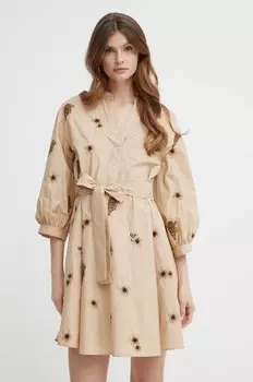 Хлопковое платье Twinset, бежевый