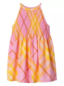 Хлопковое платье в клетку Burberry Kids, розовый