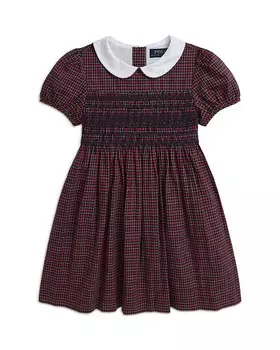 Хлопковое платье в клетку с присборами для девочек Polo Ralph Lauren – Little Kid, мультиколор
