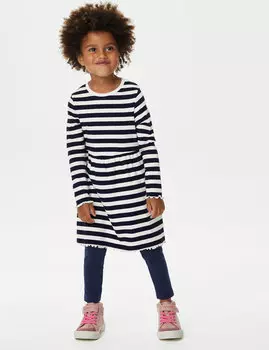 Хлопковое платье в полоску (2–8 лет) Marks & Spencer, мульти