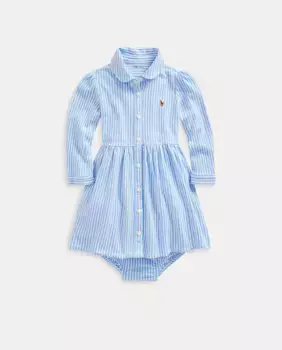 Хлопковое платье в полоску для девочки Polo Ralph Lauren, светло-голубой