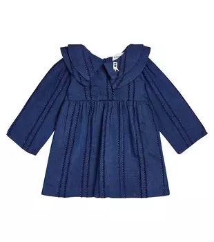 Хлопковое платье в полоску с детским люрексом Bobo Choses, синий