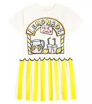 Хлопковое платье в полоску с принтом Stella Mccartney, белый