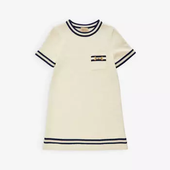 Хлопковое платье в полоску, украшенное конскими упряжками, 4–12 лет Gucci, белый