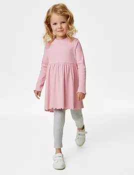 Хлопковое платье в рубчик (2–8 лет) Marks & Spencer, розовый