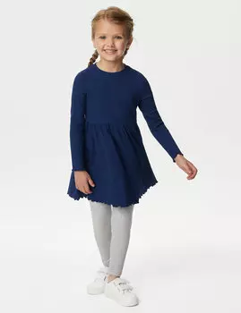 Хлопковое платье в рубчик (2–8 лет) Marks & Spencer, темно-синий