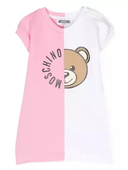 Хлопковое платье в стиле колор-блок Moschino Kids, розовый