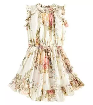 Хлопковое платье Waverly с цветочным принтом и оборками Zimmermann, белый