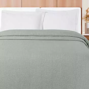 Хлопковое покрывало с жаккардовым узором - Raffaello Daunex, шалфей, Piazza e Mezza