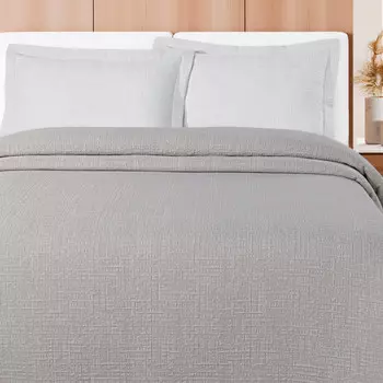 Хлопковое покрывало с жаккардовым узором - Raffaello Daunex, жемчужно-серый, Piazza e Mezza