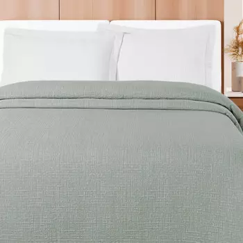 Хлопковое покрывало с жаккардовым узором - Raffaello Daunex, шалфей, двуспальный